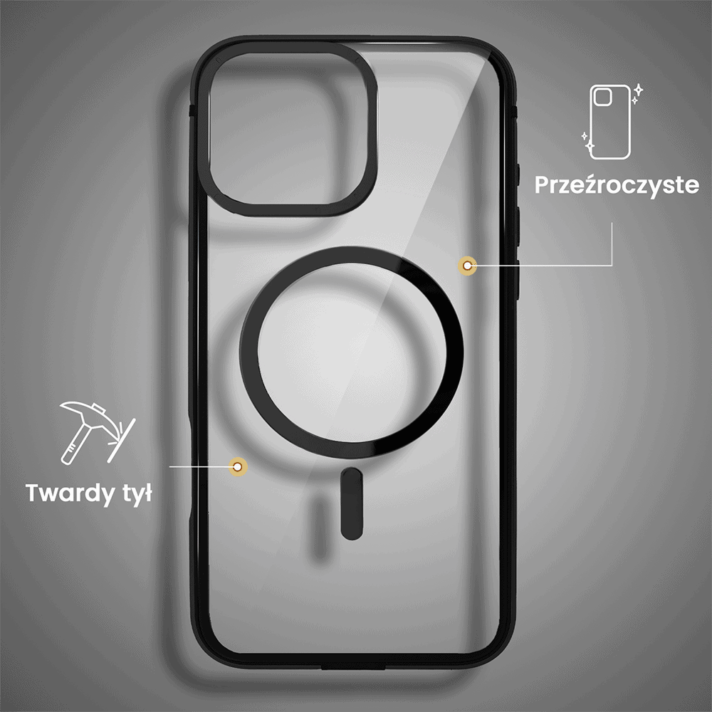 Etui do iPhone 16 Pro Ibizu Elite Skin z MagSafe, krystalicznie czyste z metalową ramką, czarne