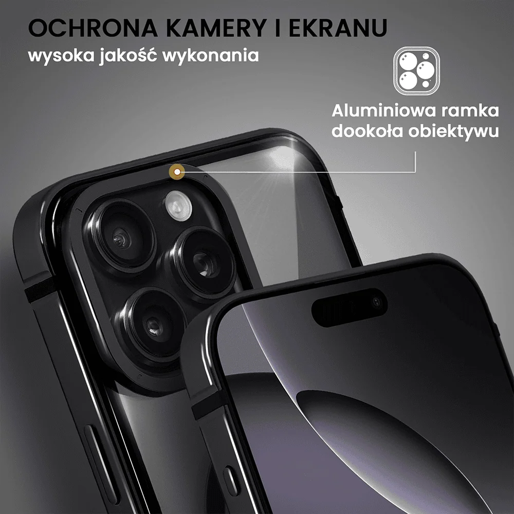 Etui do iPhone 16 Pro Ibizu Elite Skin z MagSafe, krystalicznie czyste z metalową ramką, czarne