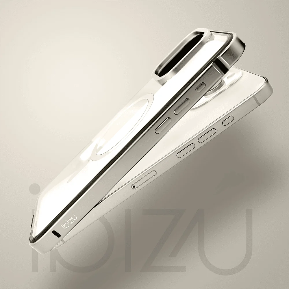 Etui do iPhone 16 Pro Ibizu Elite Skin z MagSafe, krystalicznie czyste z metalową ramką, tytanowe