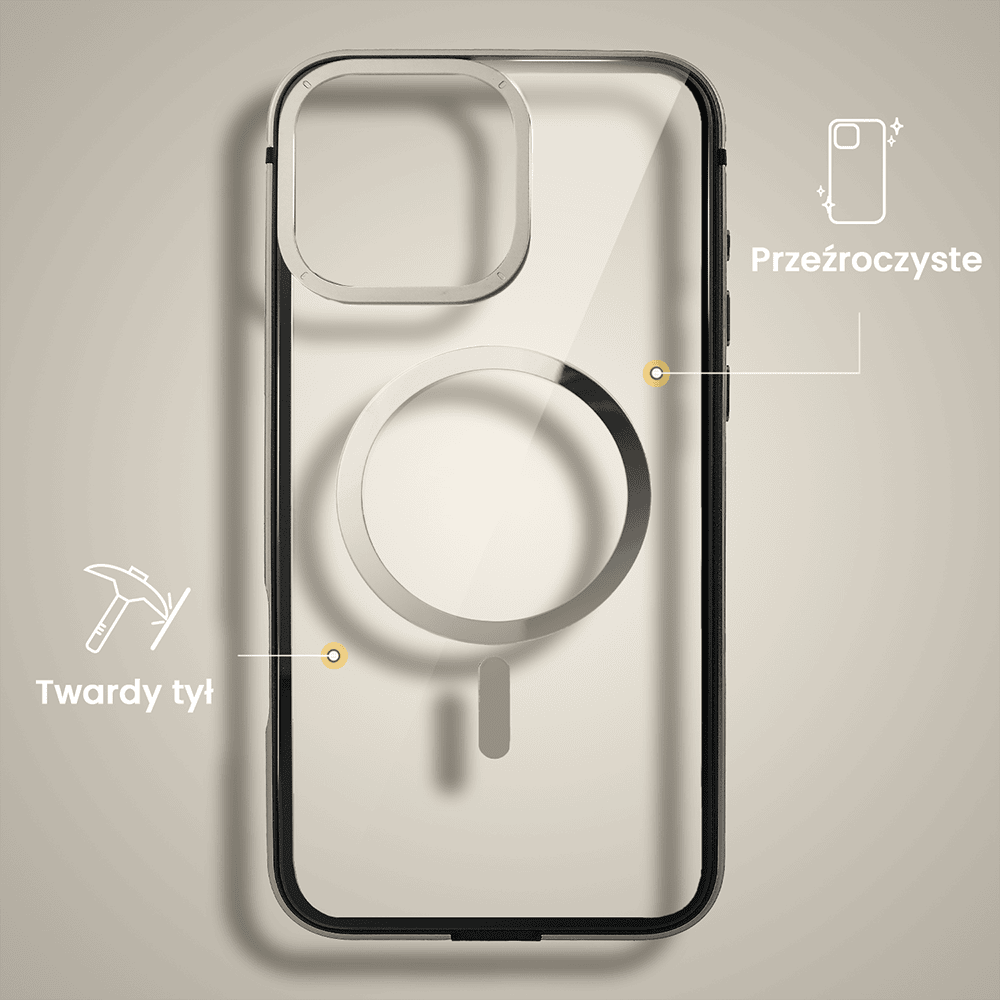 Etui do iPhone 16 Pro Ibizu Elite Skin z MagSafe, krystalicznie czyste z metalową ramką, tytanowe