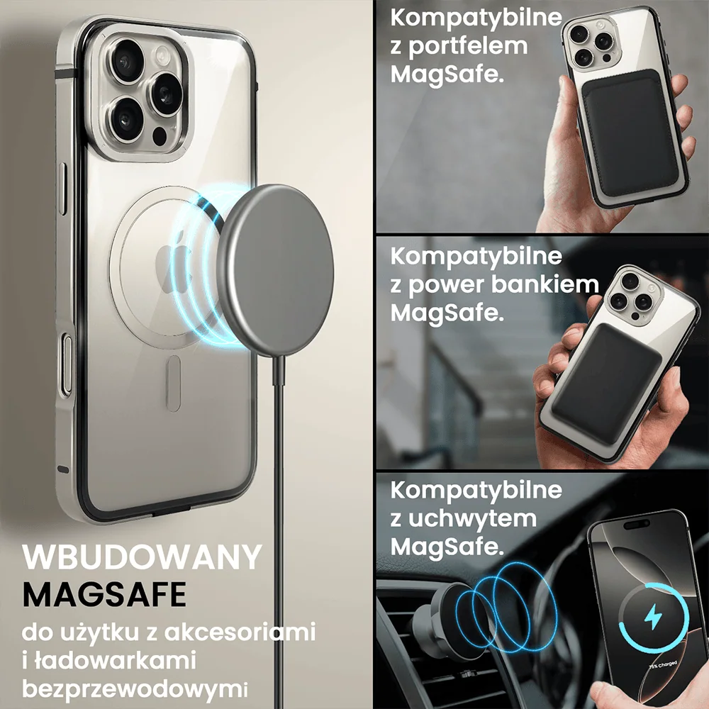 Etui do iPhone 16 Pro Ibizu Elite Skin z MagSafe, krystalicznie czyste z metalową ramką, tytanowe