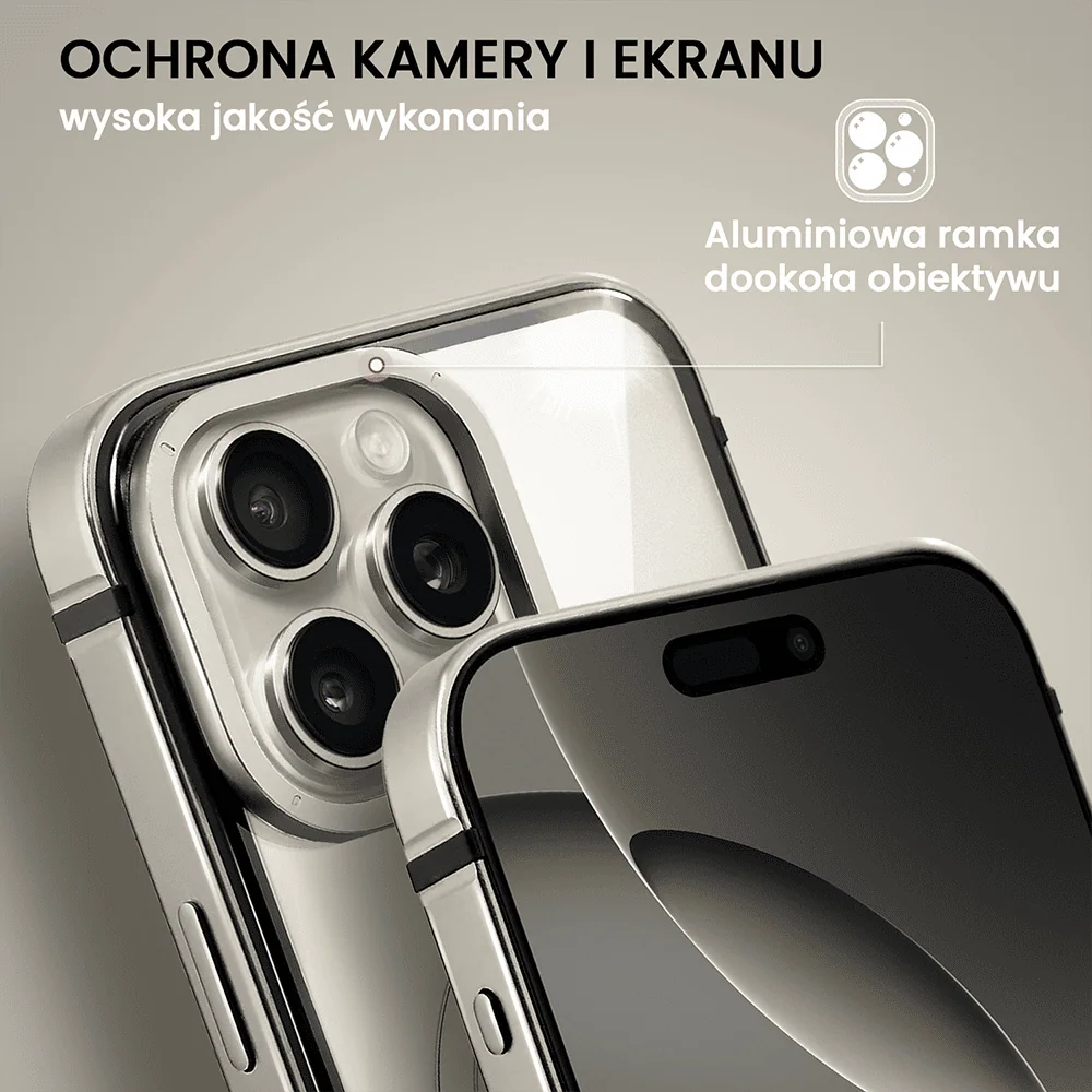 Etui do iPhone 16 Pro Ibizu Elite Skin z MagSafe, krystalicznie czyste z metalową ramką, tytanowe