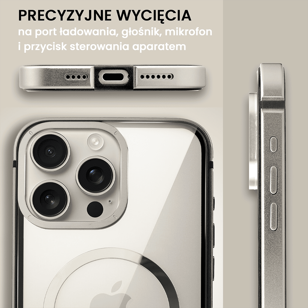 Etui do iPhone 16 Pro Ibizu Elite Skin z MagSafe, krystalicznie czyste z metalową ramką, tytanowe