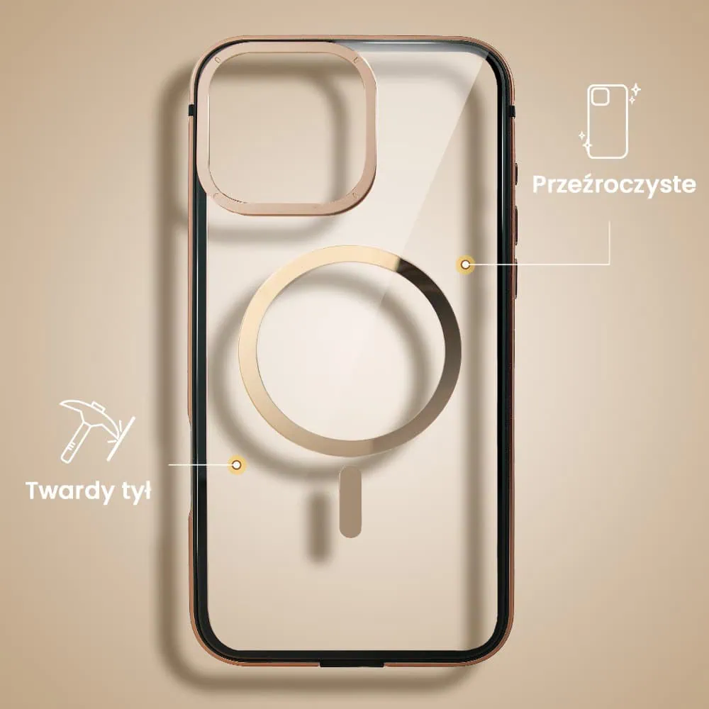Etui do iPhone 16 Pro Ibizu Elite Skin z MagSafe, krystalicznie czyste z metalową ramką, tytan pustynny