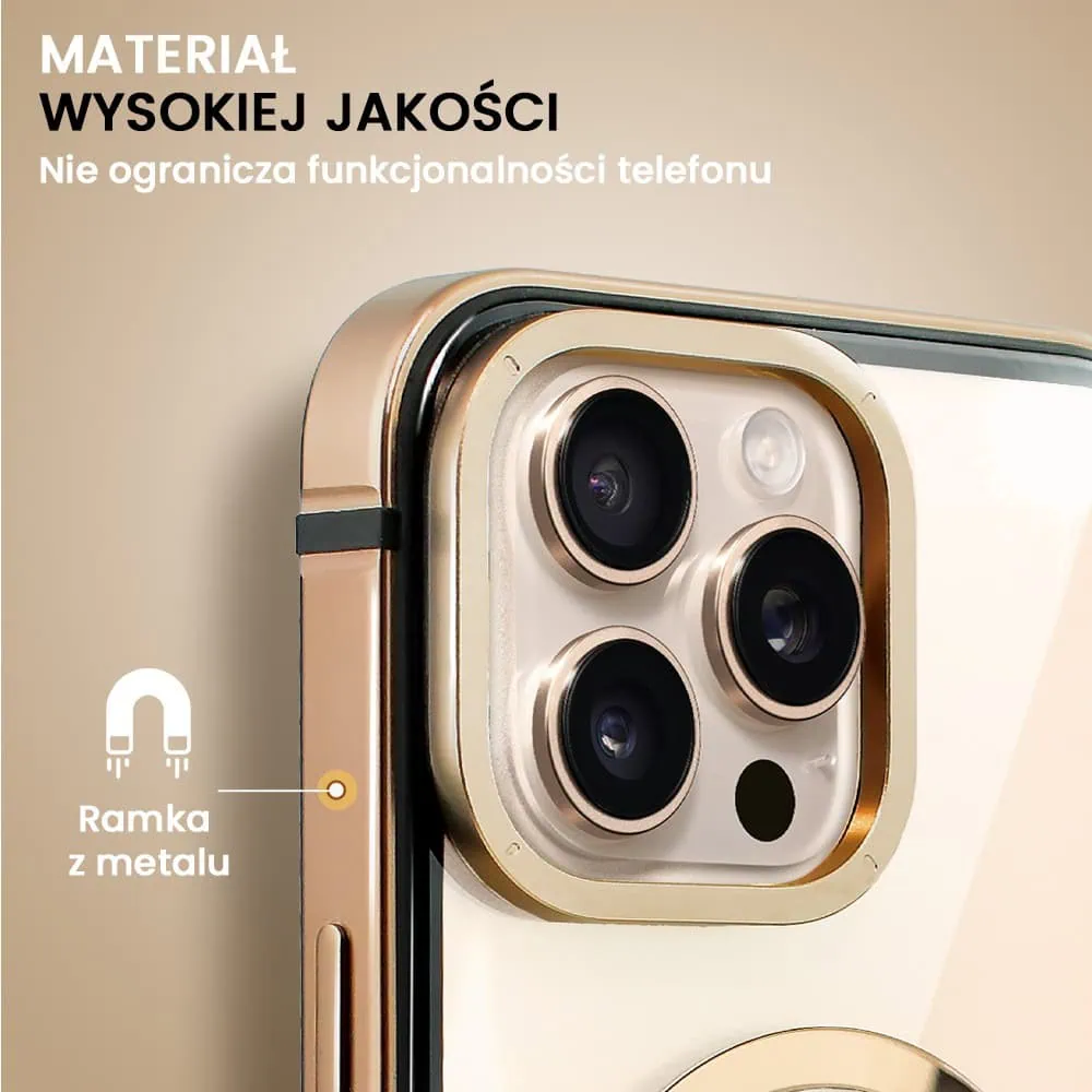 Etui do iPhone 16 Pro Ibizu Elite Skin z MagSafe, krystalicznie czyste z metalową ramką, tytan pustynny