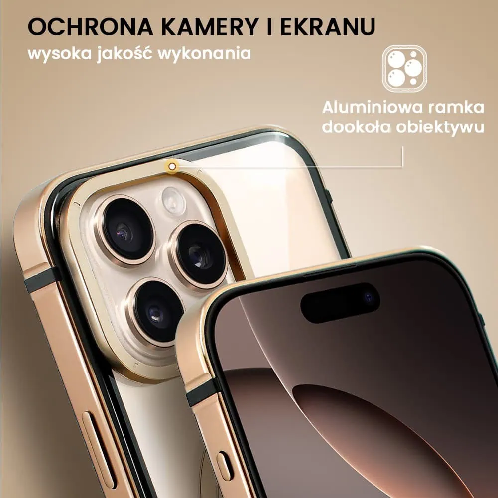 Etui do iPhone 16 Pro Ibizu Elite Skin z MagSafe, krystalicznie czyste z metalową ramką, tytan pustynny