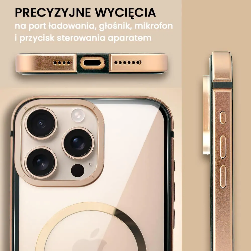 Etui do iPhone 16 Pro Ibizu Elite Skin z MagSafe, krystalicznie czyste z metalową ramką, tytan pustynny