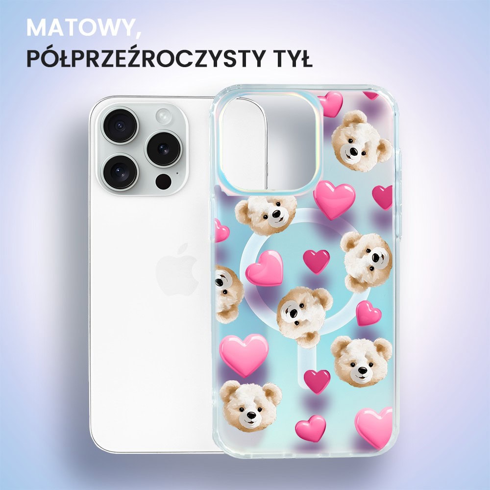 Etui do iPhone 16 Pro Max MagSafe Bear With Me, Love Mood, miś i serduszka, zmieniające kolor