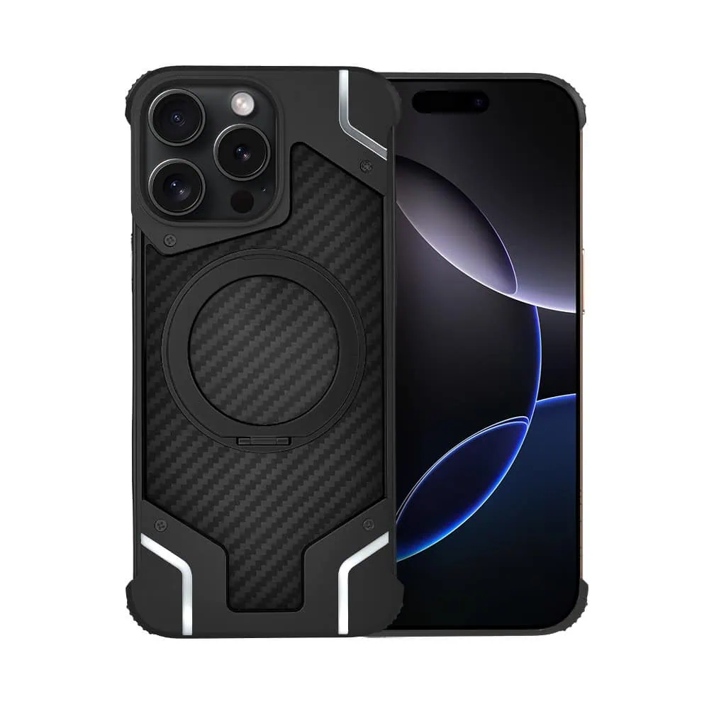 Etui do iPhone 16 Pro MagSafe Carbon Spinal Shield, anti shock, metalowe z podstawką, czarne