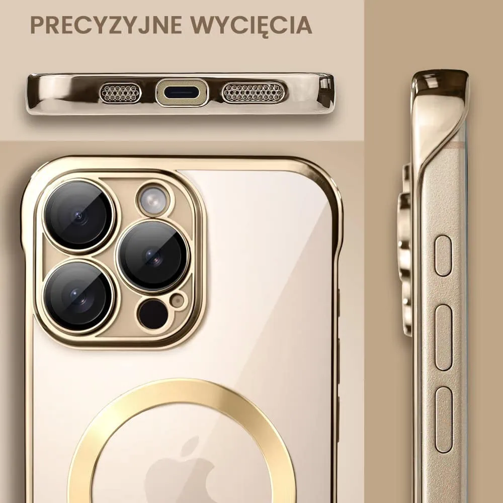 Etui do iPhone 16 Pro Max MagSafe Luxury Protect Lite przeźroczyste, hybrydowa ochrona kamery, tytan pustynny