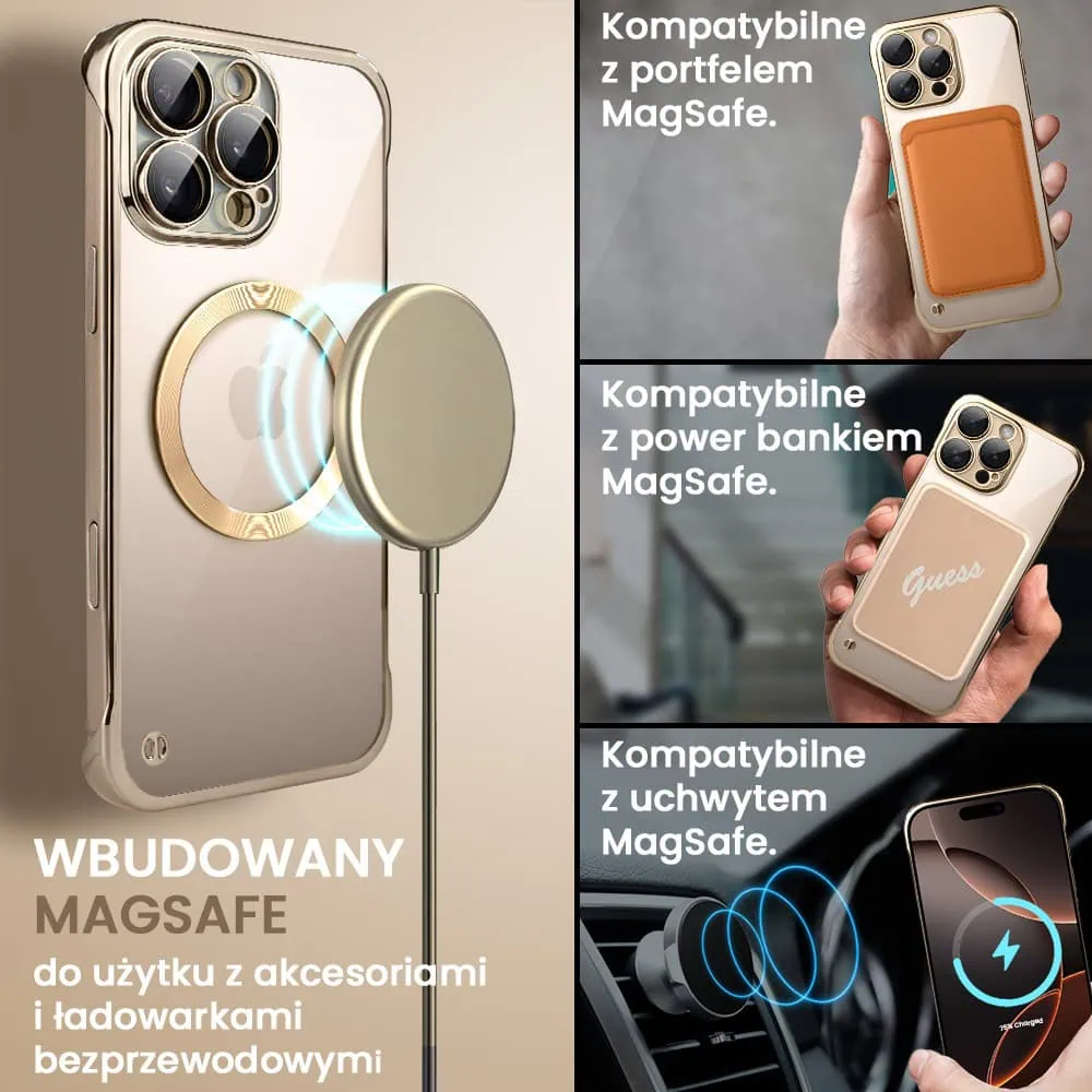 Etui do iPhone 16 Pro Max MagSafe Luxury Protect Lite przeźroczyste, hybrydowa ochrona kamery, tytan pustynny
