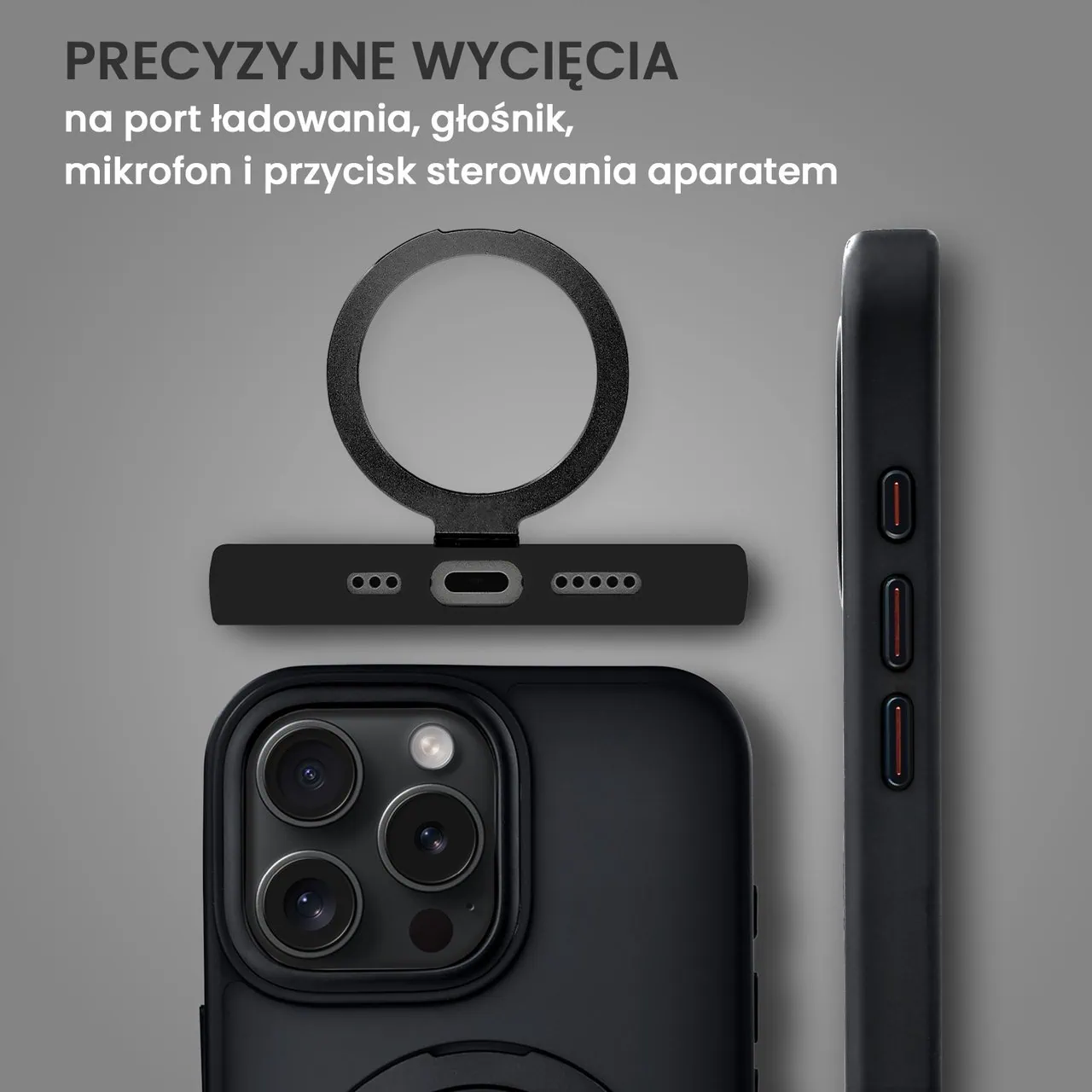 Etui do iPhone 16 Pro Max Metal Cam MagSafe Stand z podstawką, twarde, półprzeźroczyste, czarne