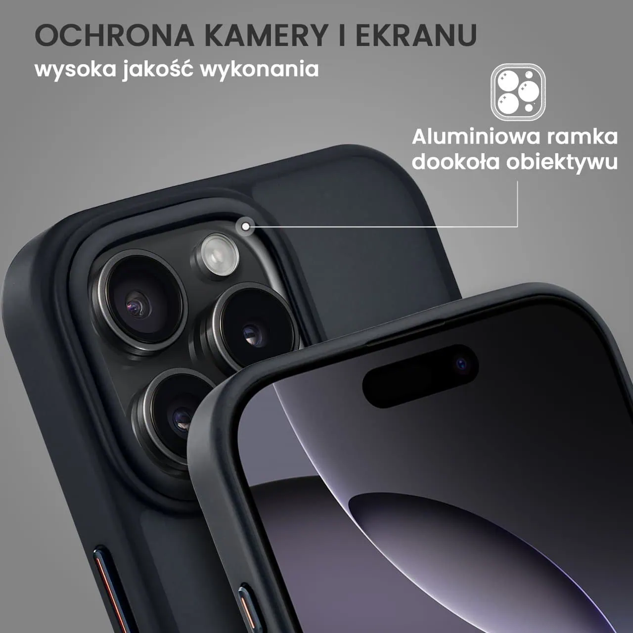 Etui do iPhone 16 Pro Max Metal Cam MagSafe Stand z podstawką, twarde, półprzeźroczyste, czarne