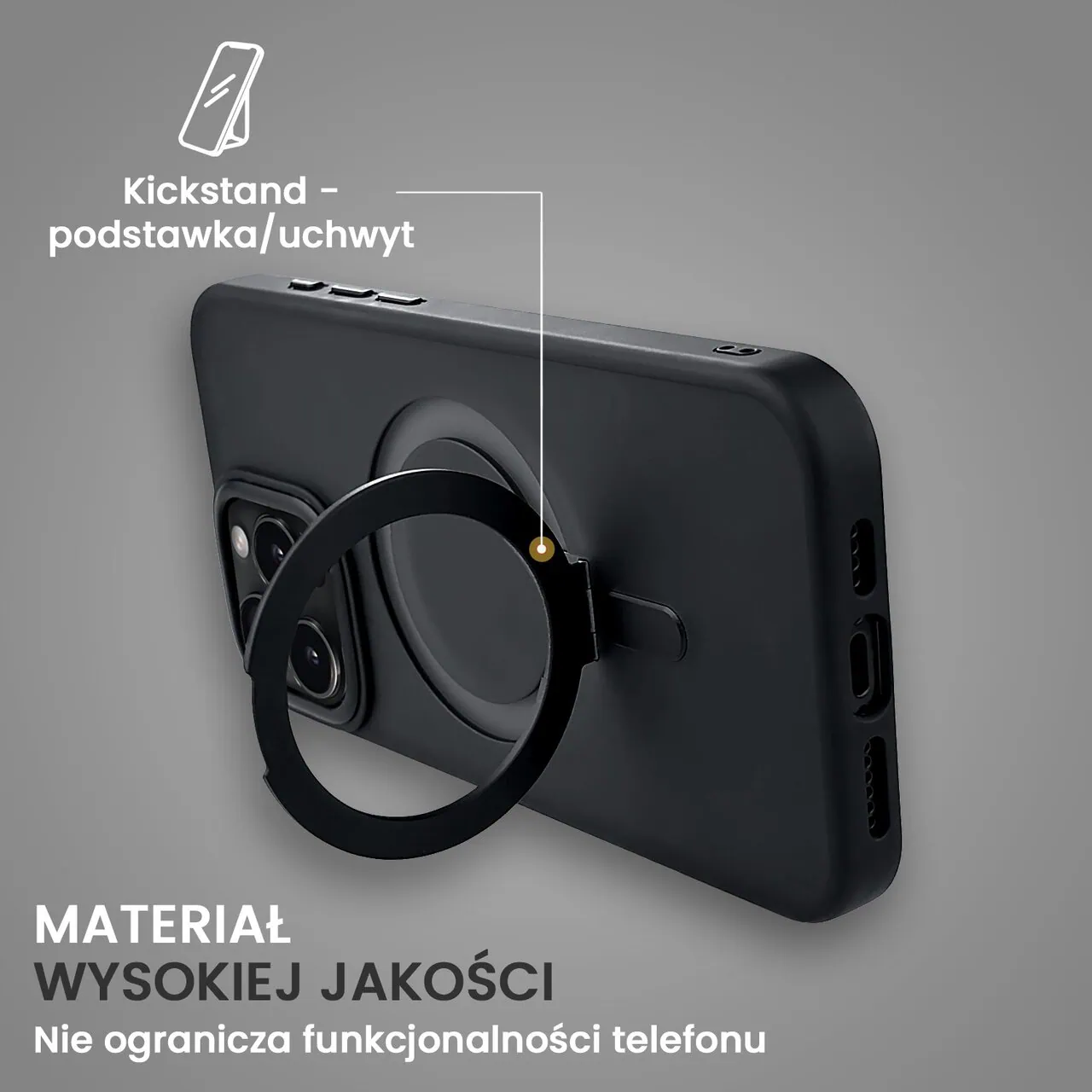 Etui do iPhone 16 Pro Max Metal Cam MagSafe Stand z podstawką, twarde, półprzeźroczyste, czarne