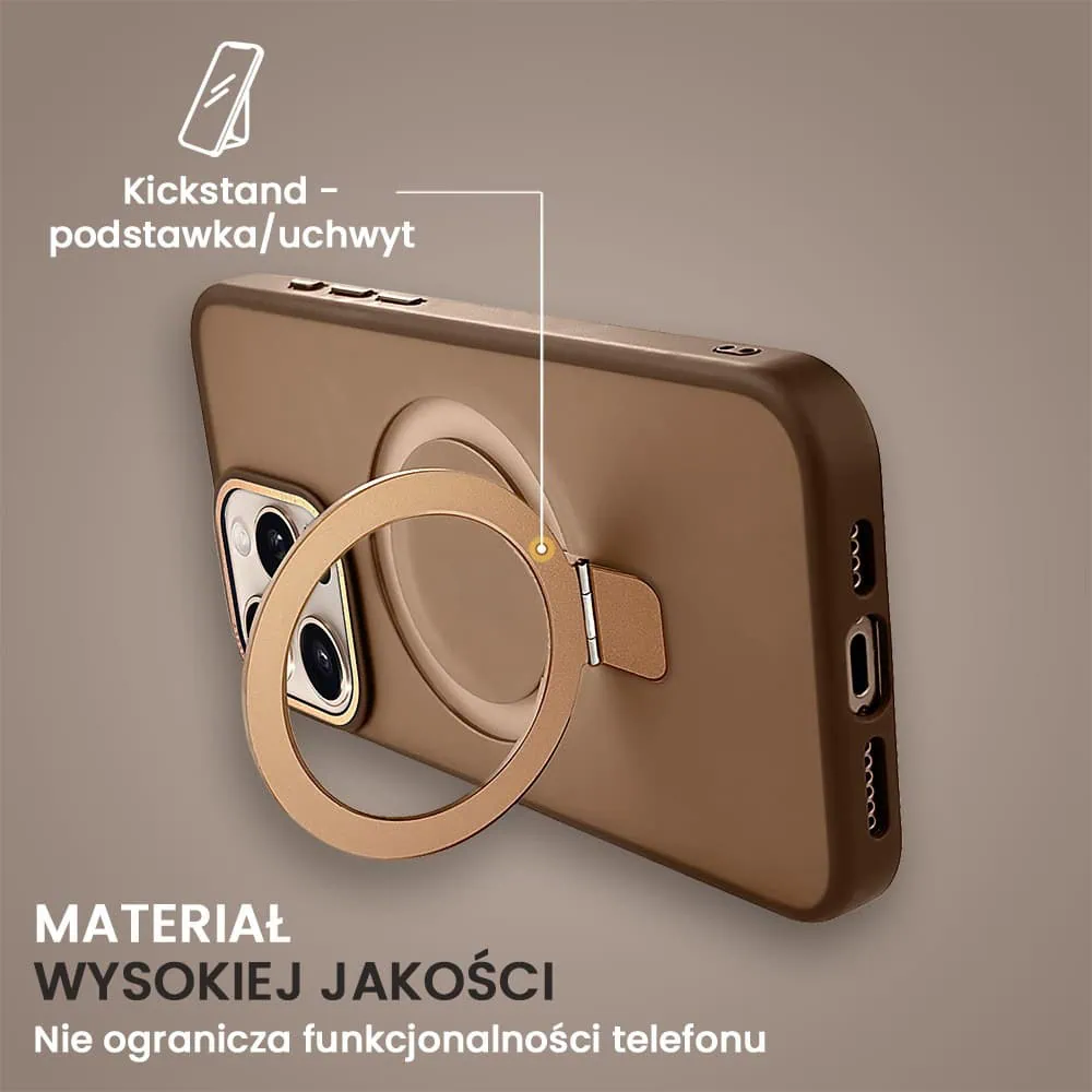 Etui do iPhone 16 Pro Metal Cam MagSafe Stand z podstawką, twarde, półprzeźroczyste, pustynny brąz