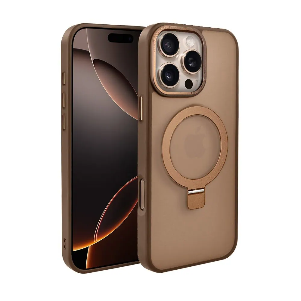 Etui do iPhone 16 Pro Metal Cam MagSafe Stand z podstawką, twarde, półprzeźroczyste, pustynny brąz