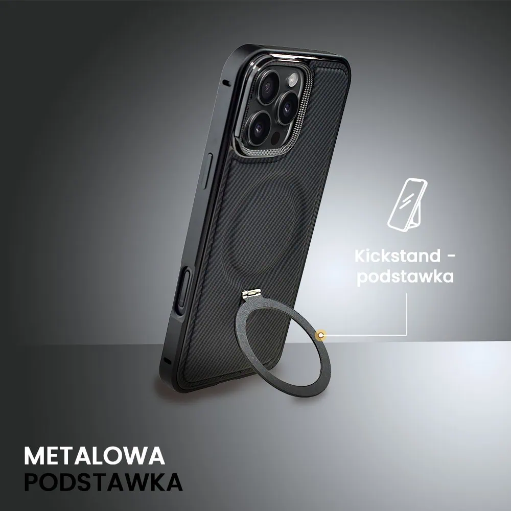 Etui do iPhone 16 Pro Metal Solid Leather Stand z MagSafe, czarne