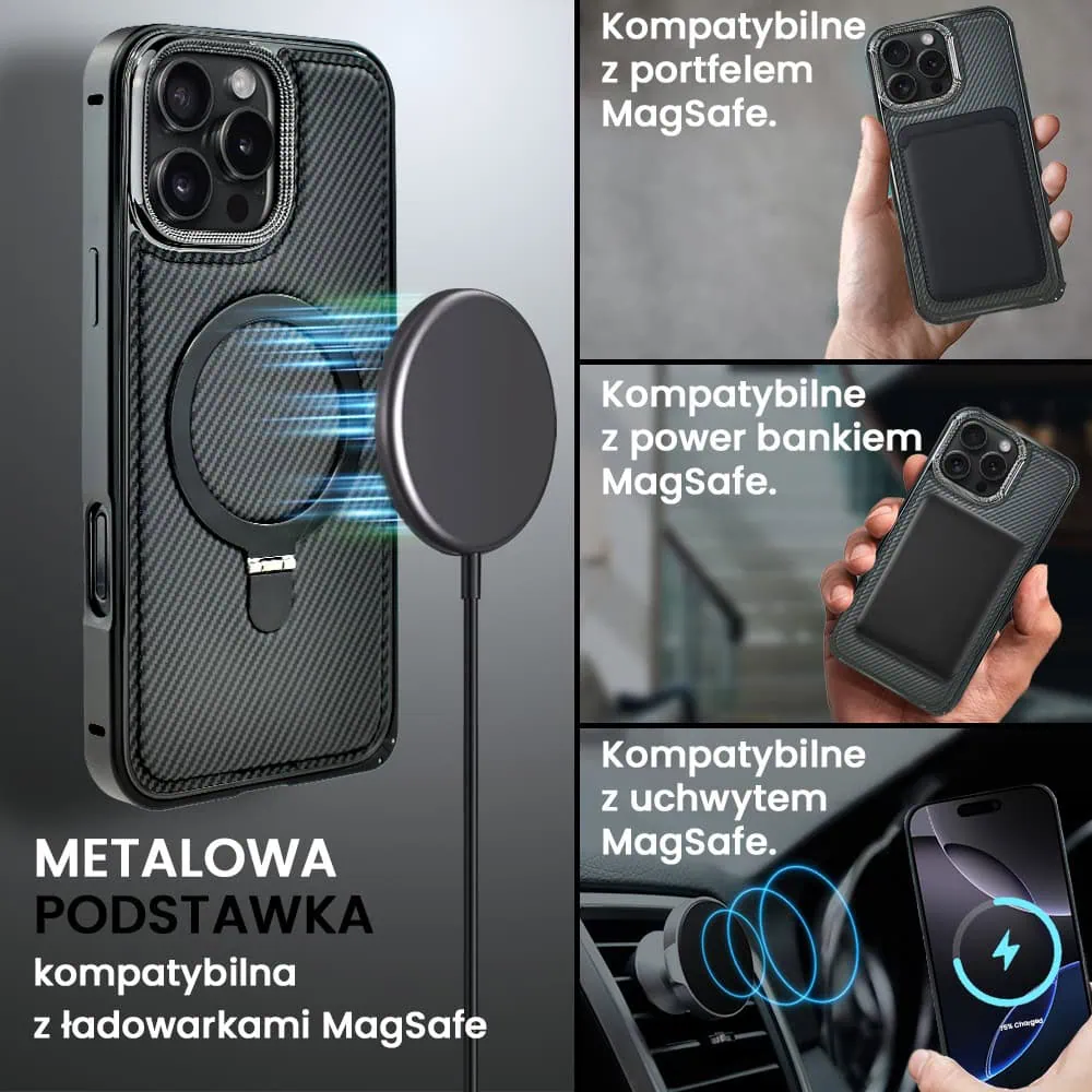 Etui do iPhone 16 Pro Metal Solid Leather Stand z MagSafe, czarne