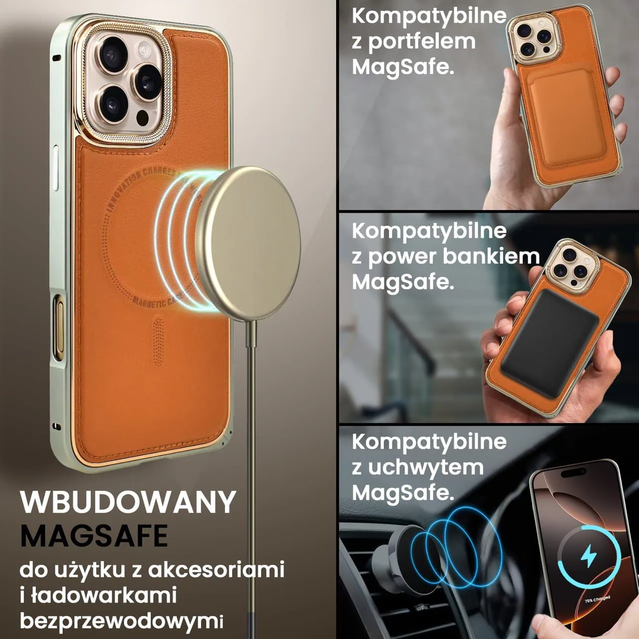 Etui do iPhone 16 Pro Metal Solid Leather z MagSafe, brązowe