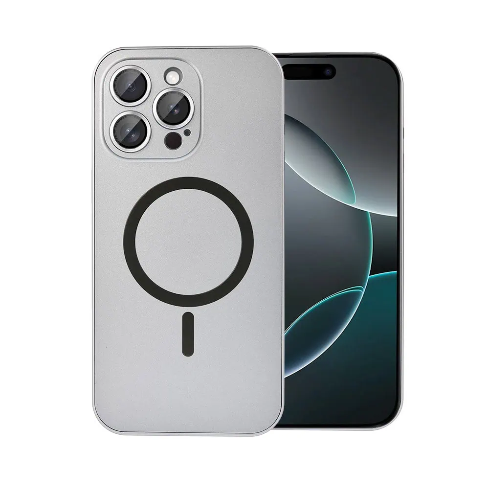 Etui do iPhone 16 Pro Metal Solid Magsafe, pełny tył z metalową ramką i osłoną aparatu, srebrne