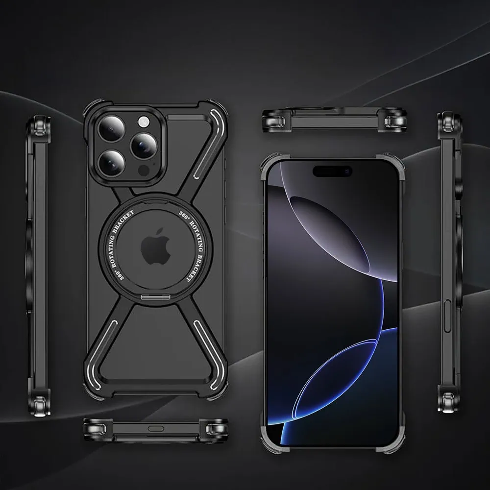 Etui do iPhone 16 Pro Max, Metal X-Shield metalowe, z widocznym logo i podstawką, czarne