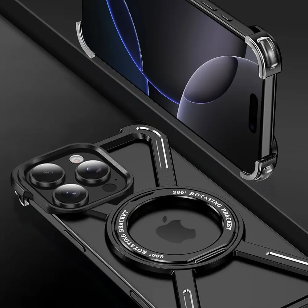 Etui do iPhone 16 Pro Max, Metal X-Shield metalowe, z widocznym logo i podstawką, czarne