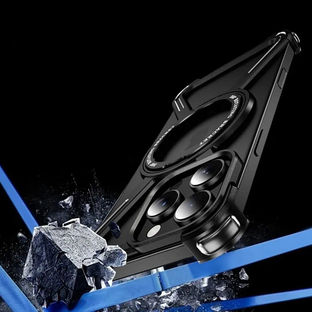 Etui do iPhone 16 Pro Max, Metal X-Shield metalowe, z widocznym logo i podstawką, czarne