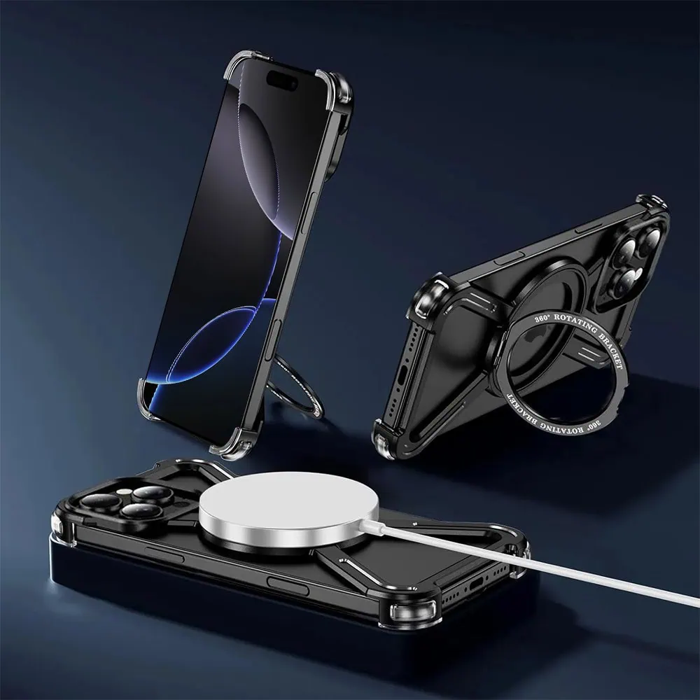 Etui do iPhone 16 Pro Max, Metal X-Shield metalowe, z widocznym logo i podstawką, czarne