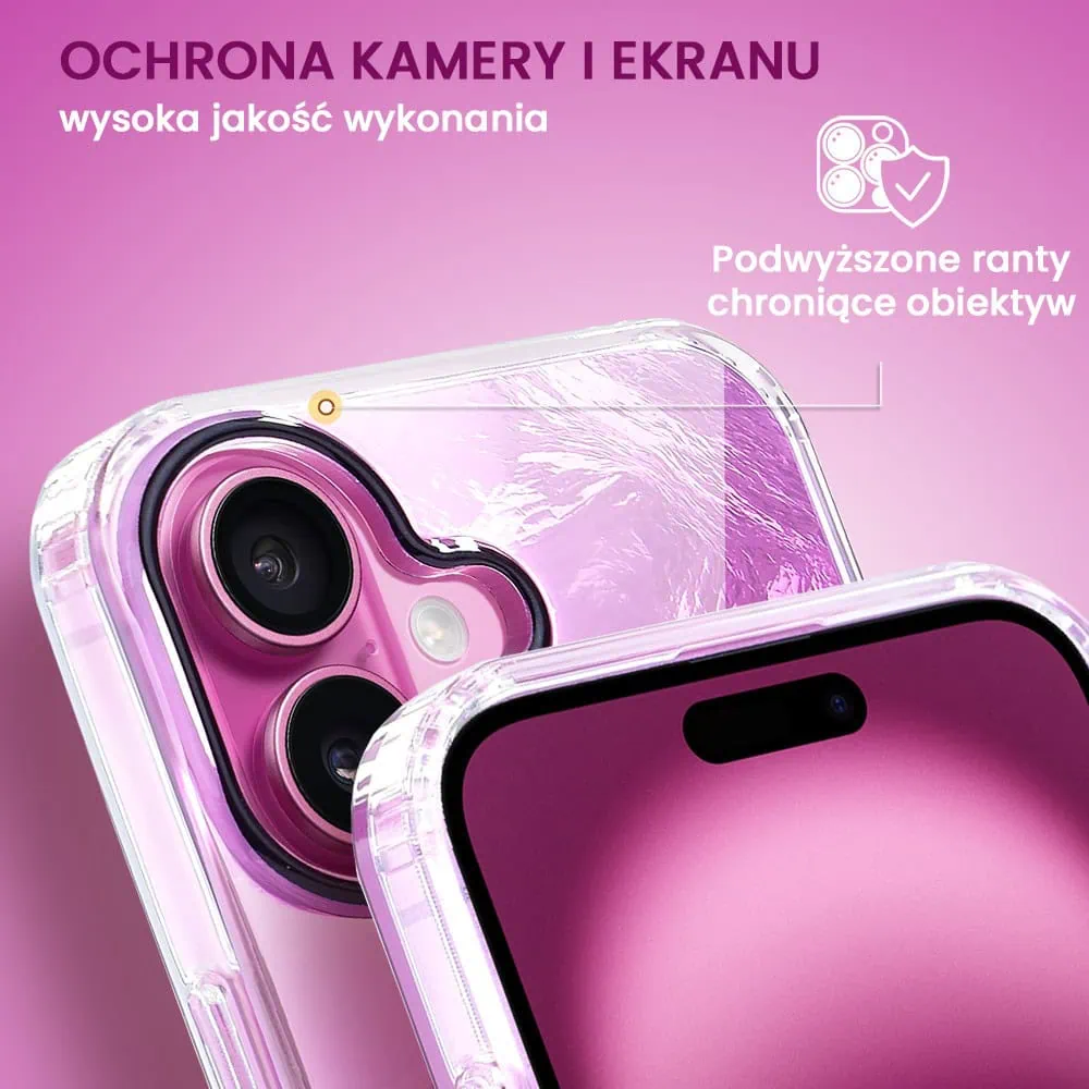 Etui do iPhone 16, Mystic Ring z MagSafe, eteryczny efekt 3D, głębia różu