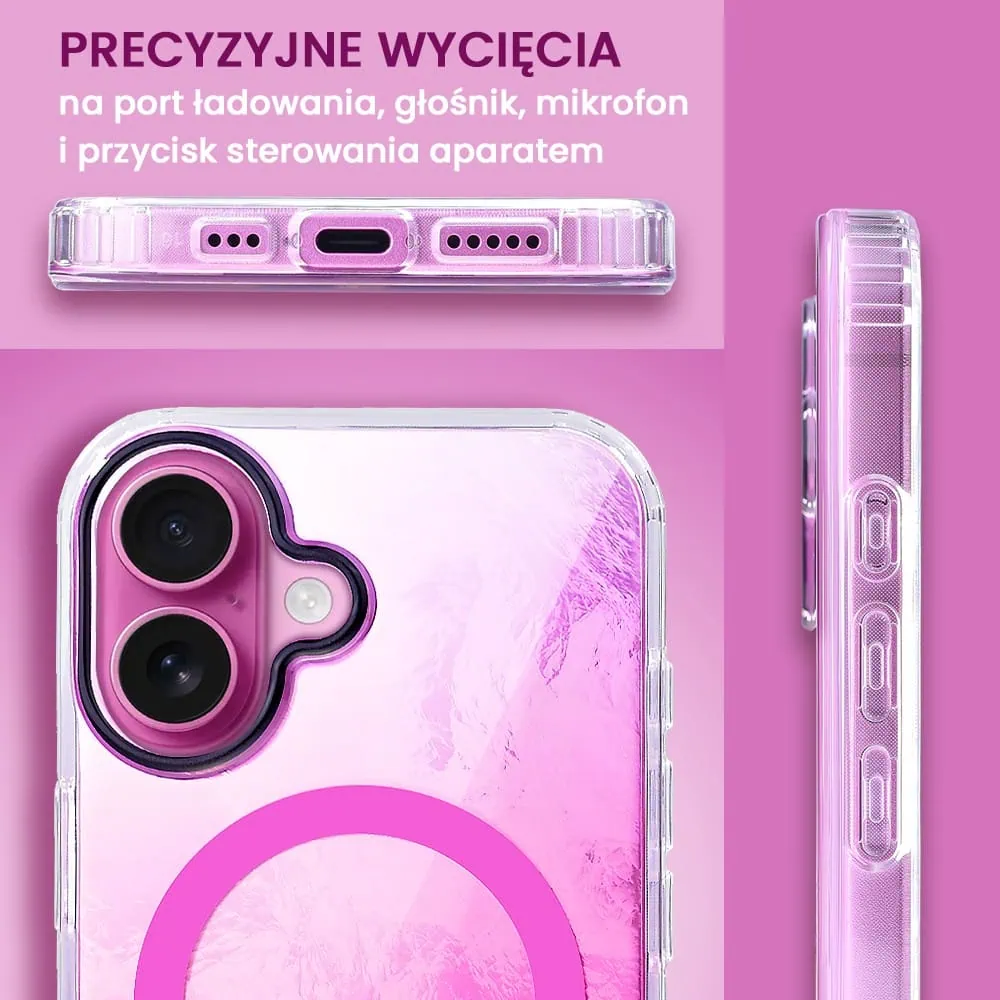 Etui do iPhone 16, Mystic Ring z MagSafe, eteryczny efekt 3D, głębia różu
