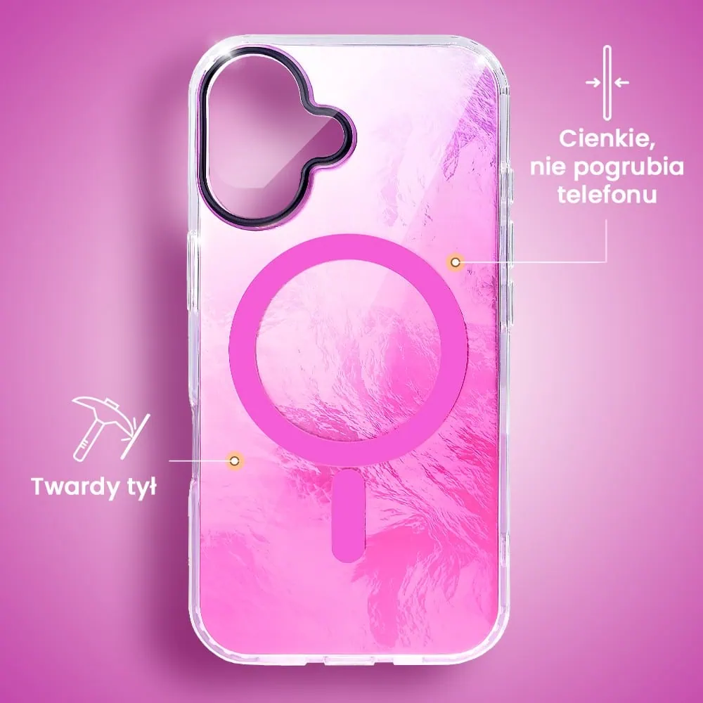 Etui do iPhone 16, Mystic Ring z MagSafe, eteryczny efekt 3D, głębia różu