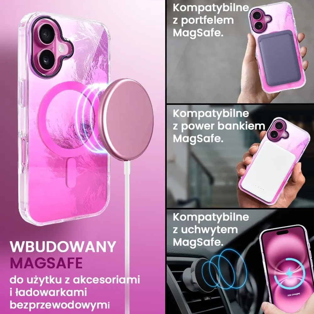 Etui do iPhone 16, Mystic Ring z MagSafe, eteryczny efekt 3D, głębia różu