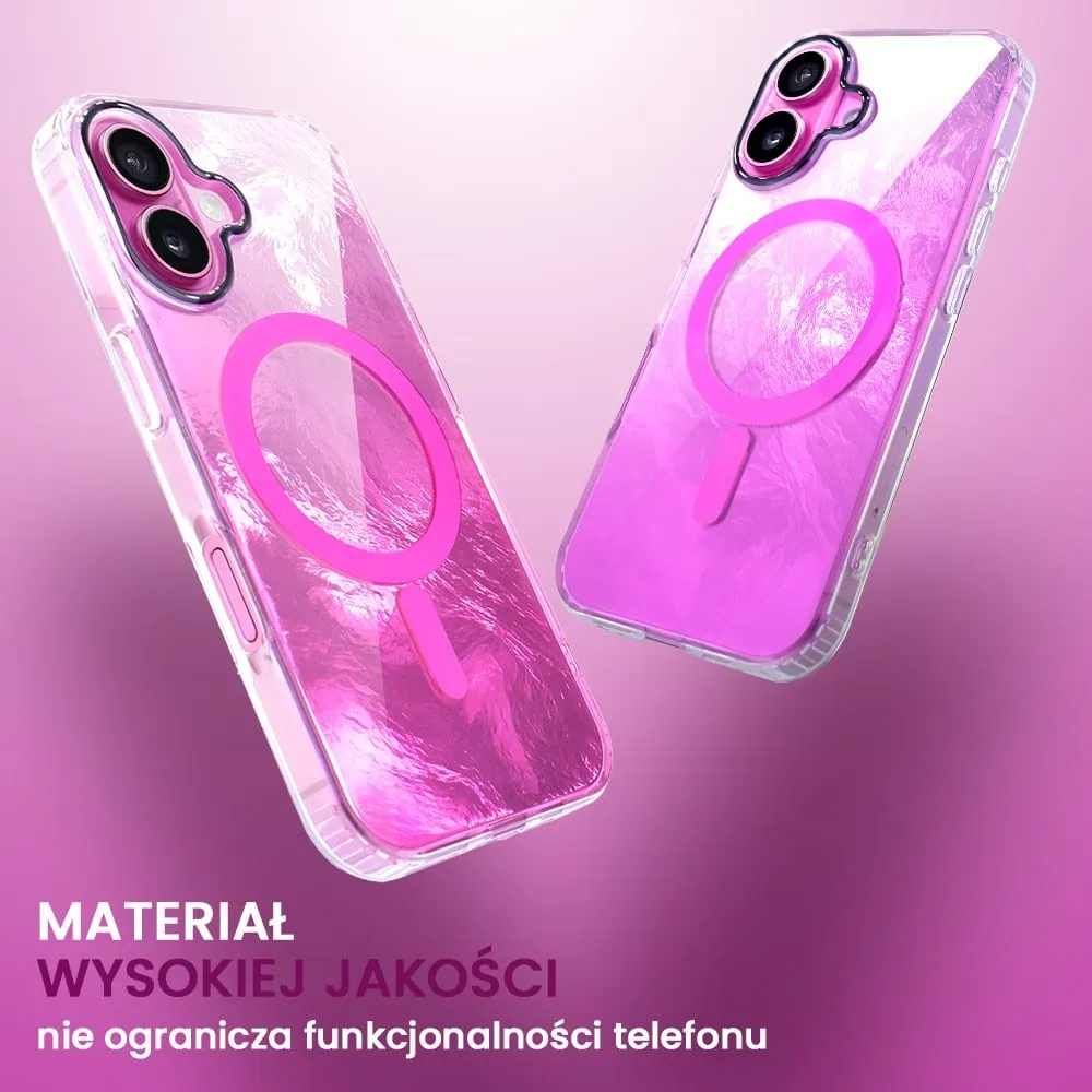 Etui do iPhone 16, Mystic Ring z MagSafe, eteryczny efekt 3D, głębia różu