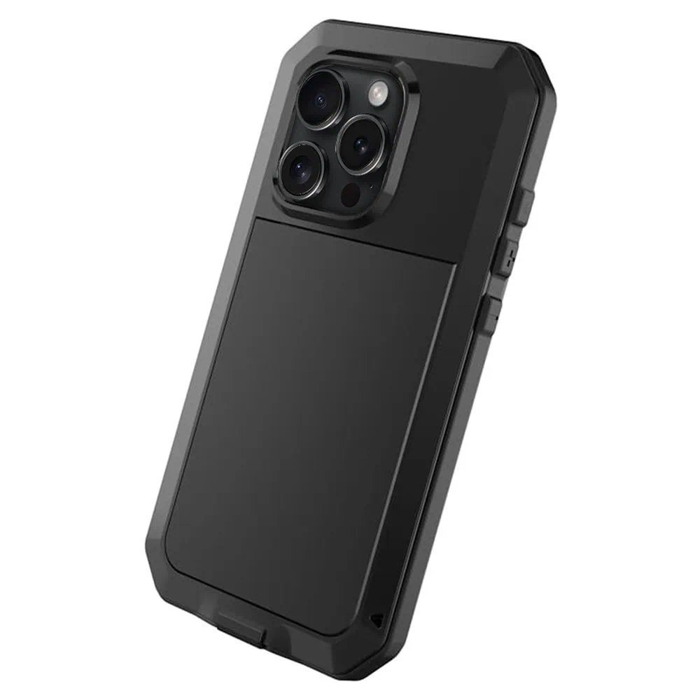 Etui do iPhone 16 Pro Panzer Max, metalowa, skręcana, pancerna obudowa przód+tył, czarne