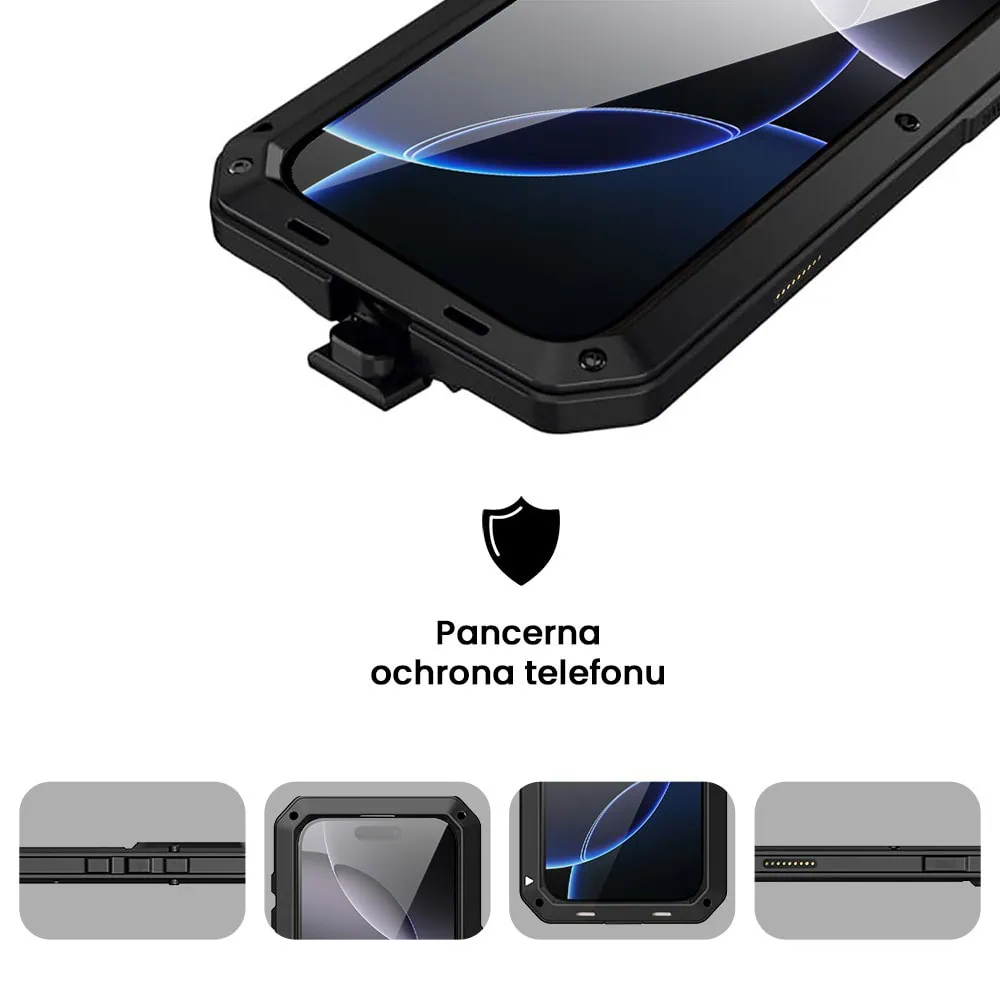 Etui do iPhone 16 Pro Panzer Max, metalowa, skręcana, pancerna obudowa przód+tył, czarne
