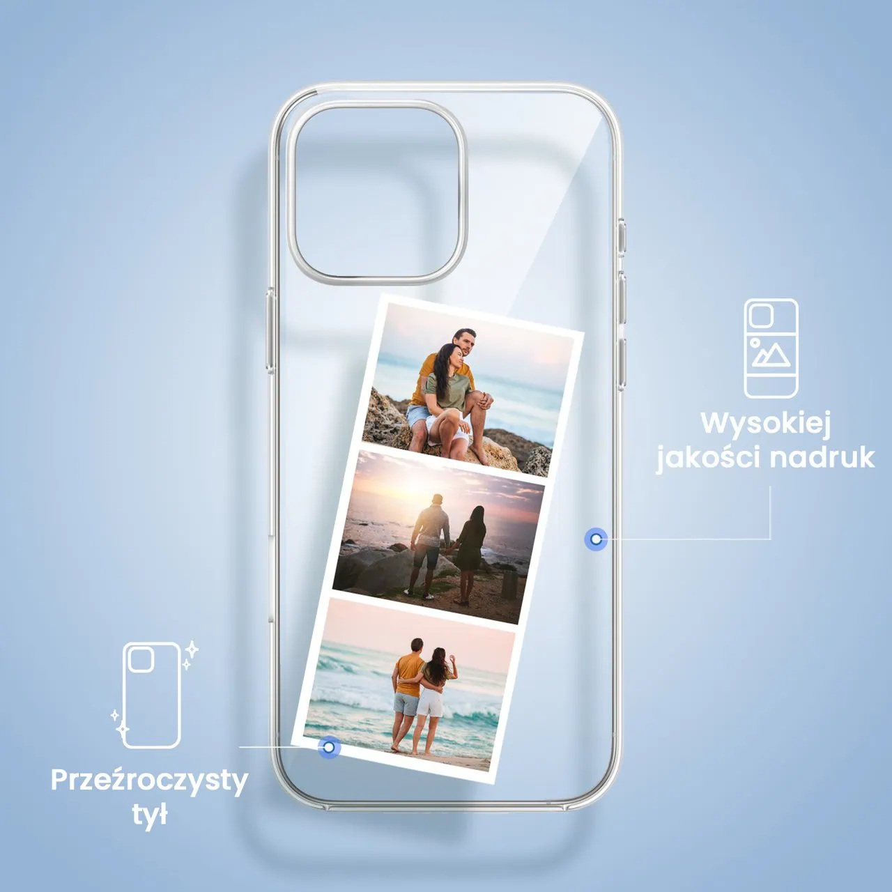 Etui do iPhone 16 Pro Max, Polaroid z własnym zdjęciem, upominek na prezent, przeźroczyste