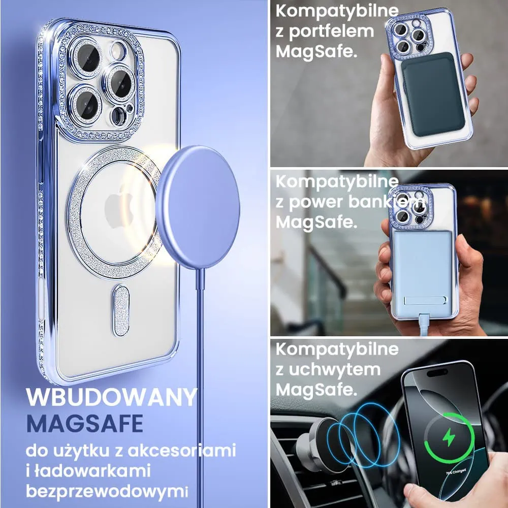 Etui do iPhone 16 Pro Max Diadem Glow, błyszczące z MagSafe, przeźroczyste, niebieskie (OUTLET)