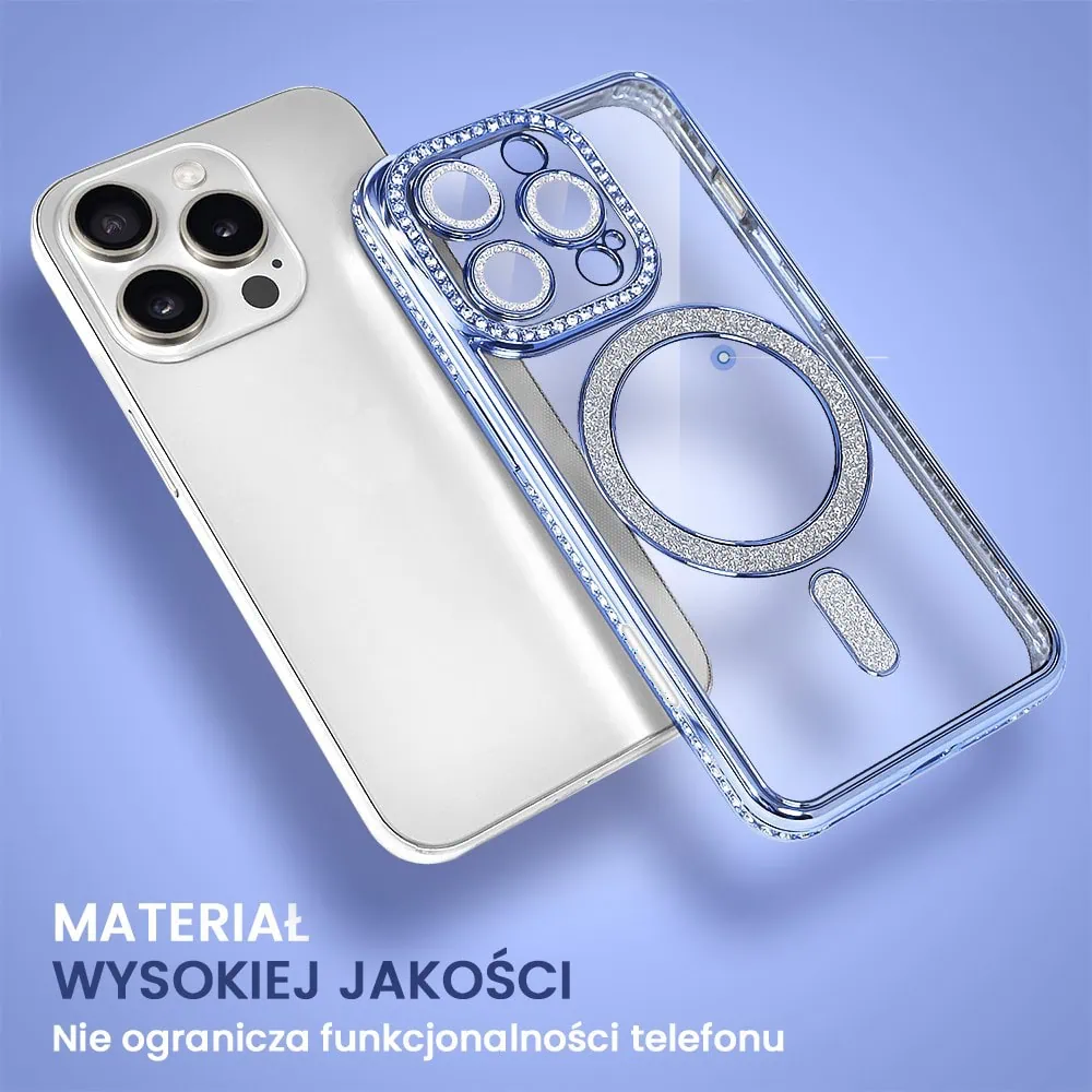 Etui do iPhone 16 Pro Max Diadem Glow, błyszczące z MagSafe, przeźroczyste, niebieskie (OUTLET)