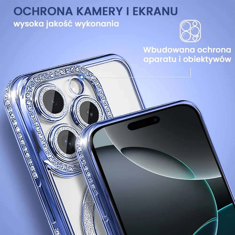 Etui do iPhone 16 Pro Max Diadem Glow, błyszczące z MagSafe, przeźroczyste, niebieskie (OUTLET)