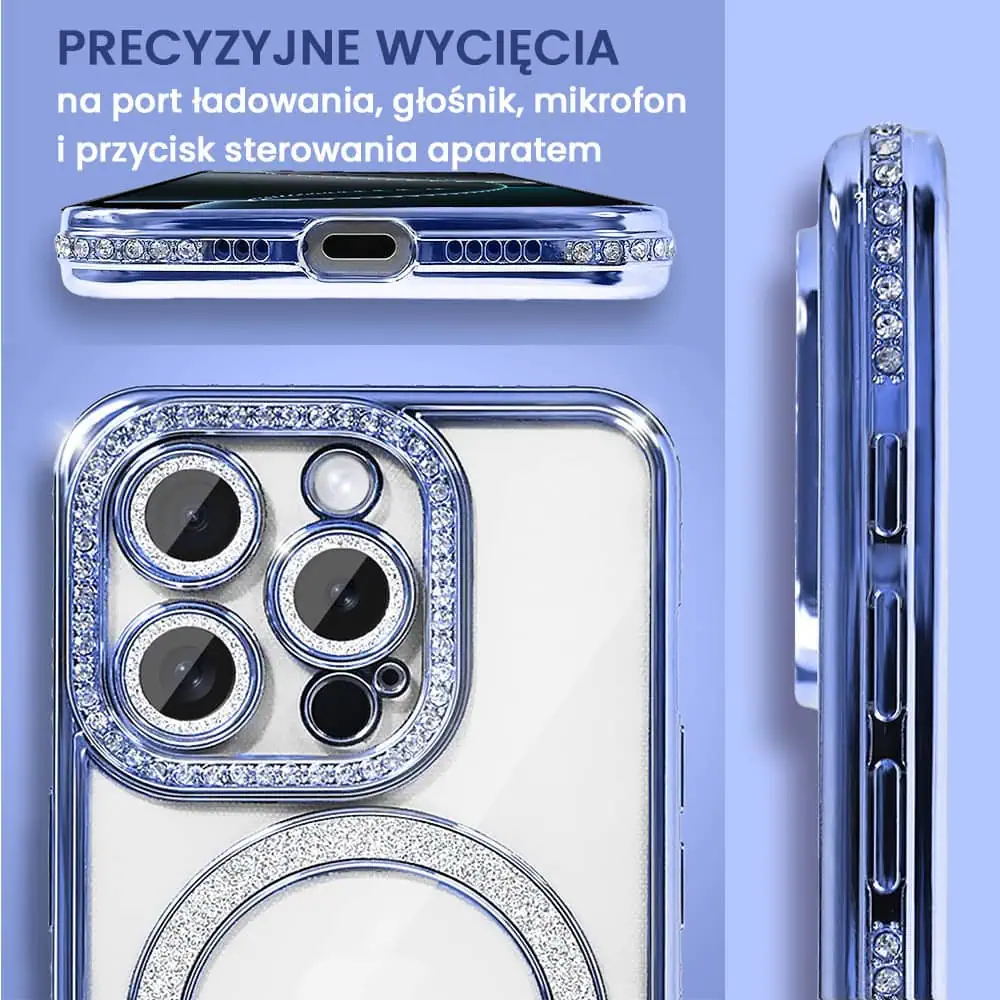 Etui do iPhone 16 Pro Max Diadem Glow, błyszczące z MagSafe, przeźroczyste, niebieskie (OUTLET)
