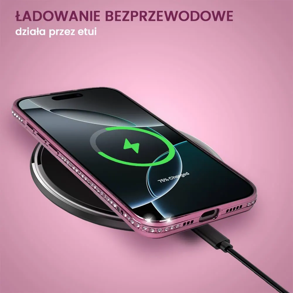 Etui do iPhone 16 Pro Diadem Glow, błyszczące z MagSafe, przeźroczyste, różowe