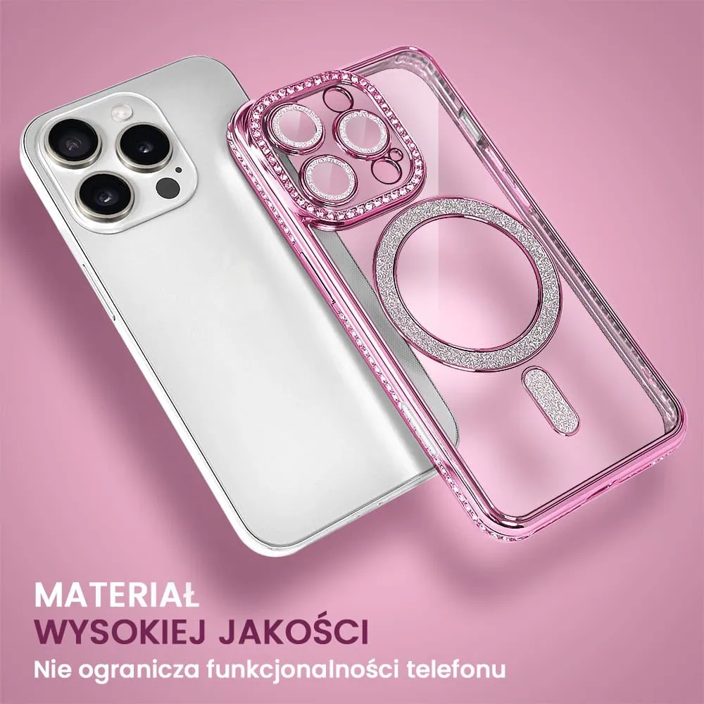 Etui do iPhone 16 Pro Diadem Glow, błyszczące z MagSafe, przeźroczyste, różowe