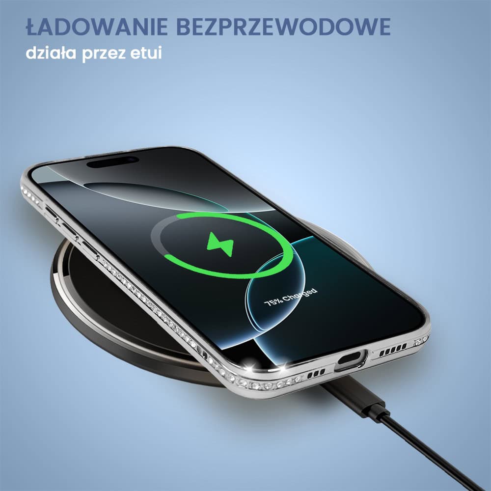 Etui do iPhone 16 Pro Diadem Glow, błyszczące z MagSafe, przeźroczyste, srebrne