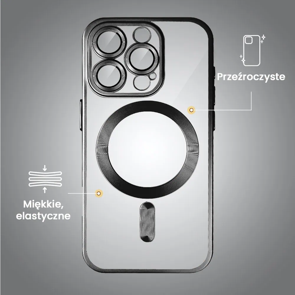 Etui do iPhone 16 Pro MagSafe Luxury Protect przeźroczyste, z osłoną aparatu, Titanium Finish, czarny tytan