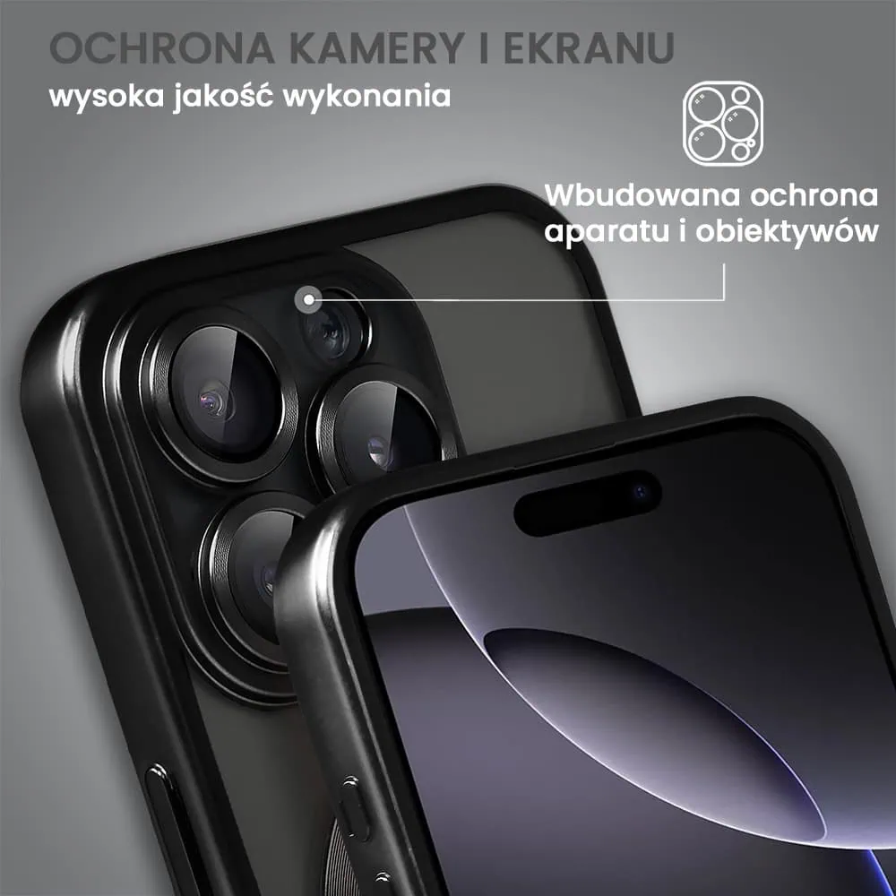 Etui do iPhone 16 Pro MagSafe Luxury Protect przeźroczyste, z osłoną aparatu, Titanium Finish, czarny tytan