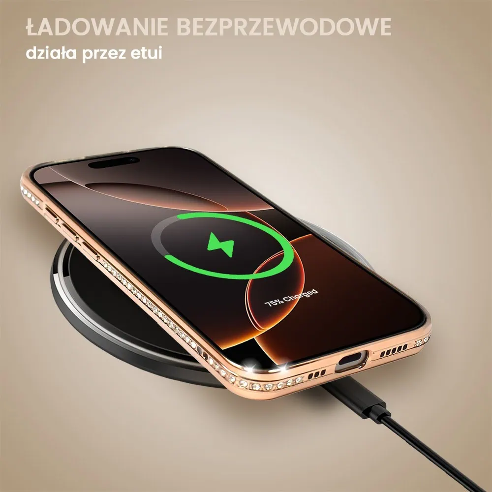Etui do iPhone 16 Pro Diadem Glow, błyszczące z MagSafe, przeźroczyste, złote