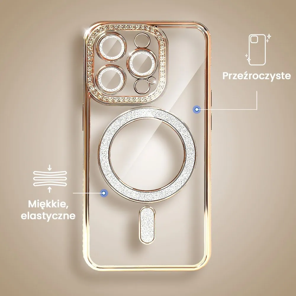 Etui do iPhone 16 Pro Diadem Glow, błyszczące z MagSafe, przeźroczyste, złote