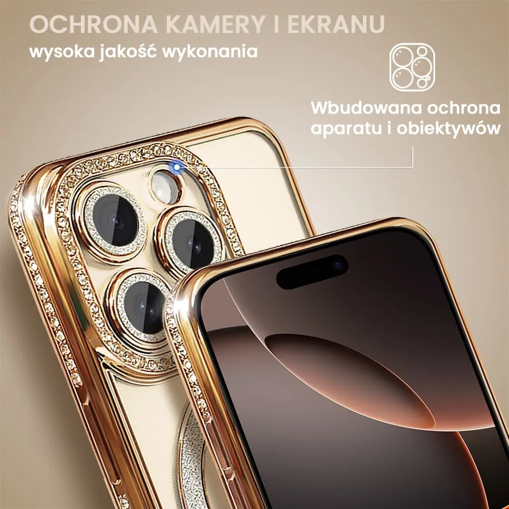 etui do iphone 16 pro max diadem glow, błyszczące z magsafe, przeźroczyste, złote