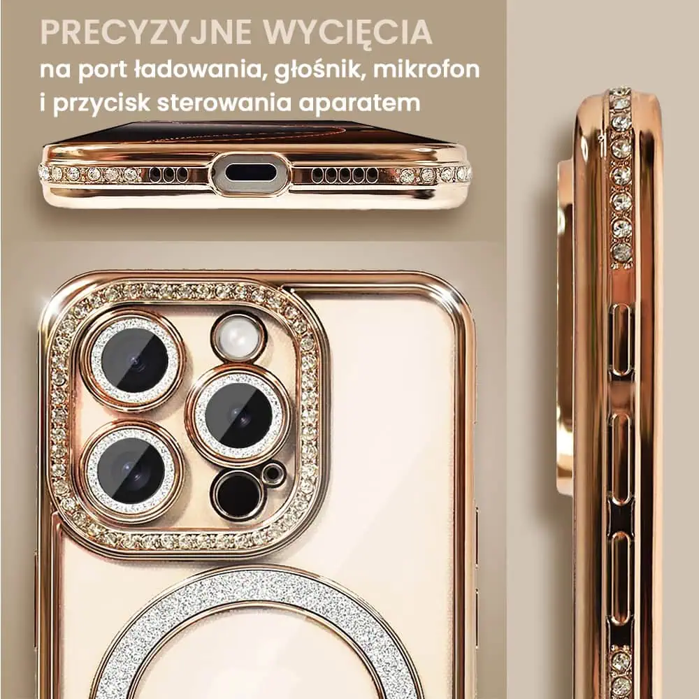 Etui do iPhone 16 Pro Diadem Glow, błyszczące z MagSafe, przeźroczyste, złote