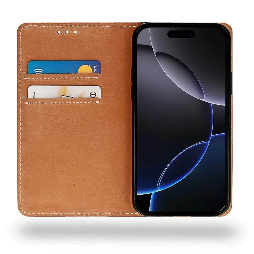 Etui do iPhone 16 Pro zamykane, eleganckie skórzane, czarne